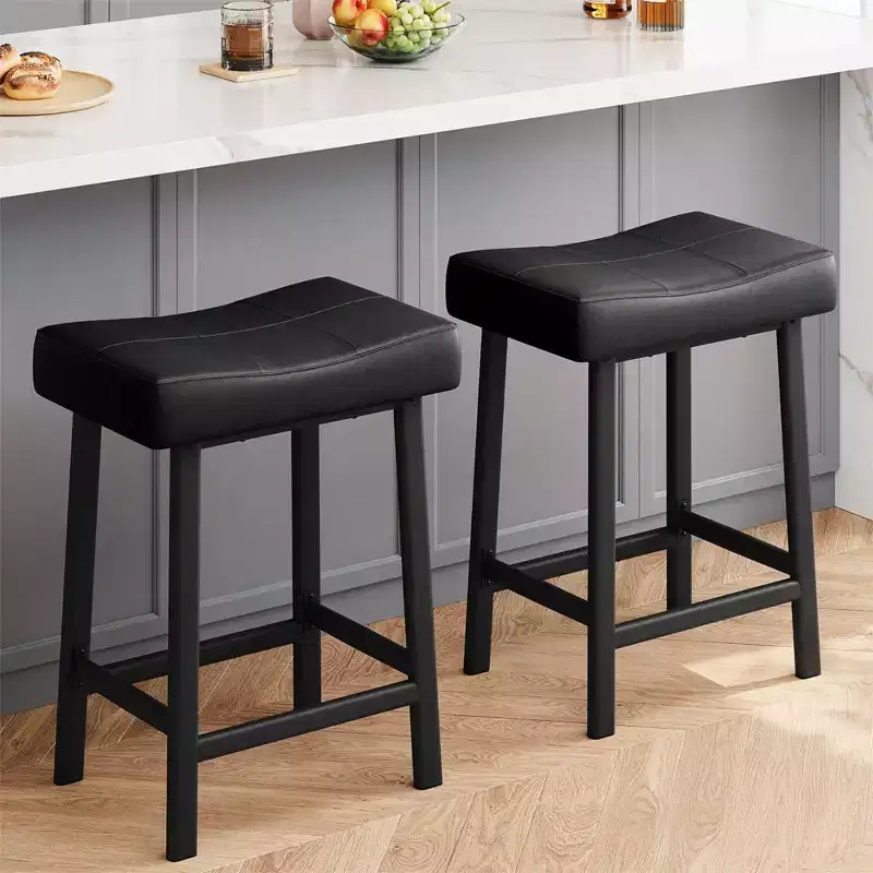 Counter Height Bar Stools Set of 2,PU Leather Barstools with Heavy Duty Metal Legs, Thick Saddle Seats Breakfast Stools