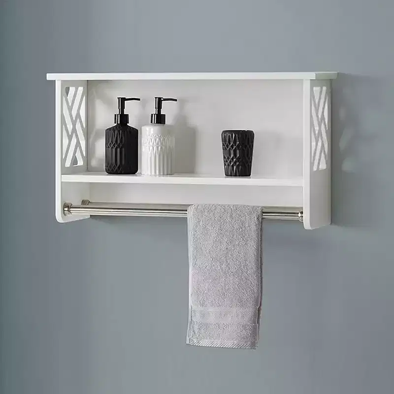 Bath Shelf with Two Towel Rods White