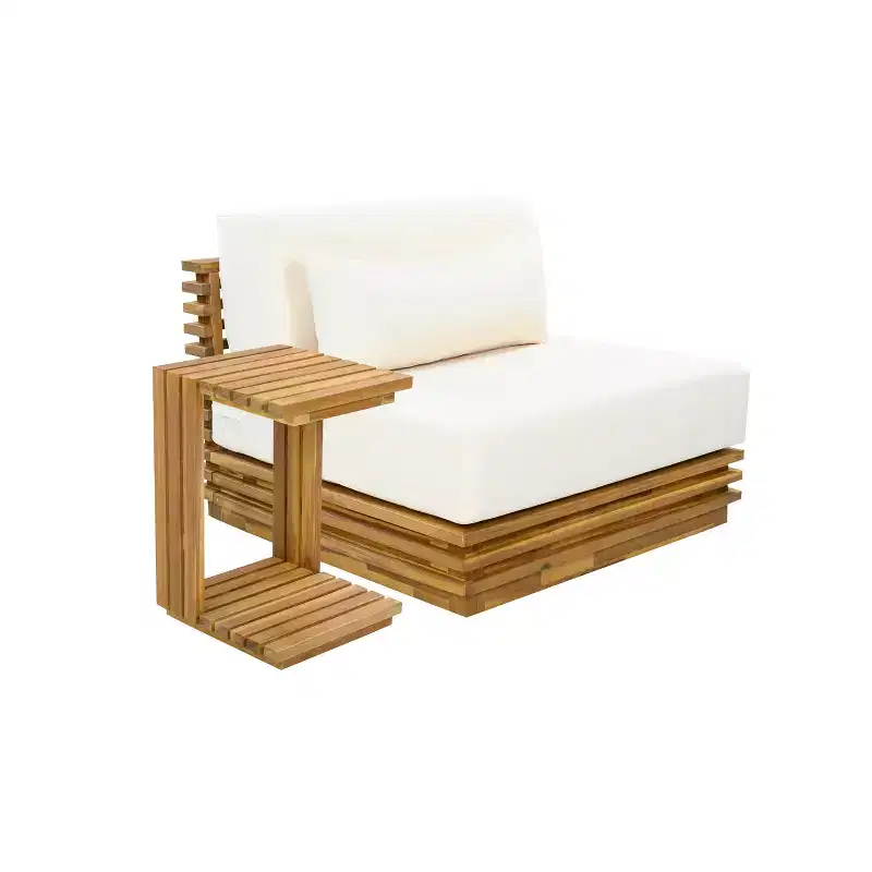 Christopher Knight Home Weston Patio Modern Acacia Wood Club Chair and Side Table 2-Piece Chat Set with Cushions