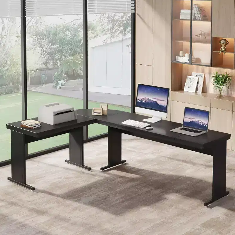 Lantine 83-Inch Large L Shaped Desk, Reversible Executive Office Desk, Modern Corner Computer Table Business Workstation for Home Office, Black
