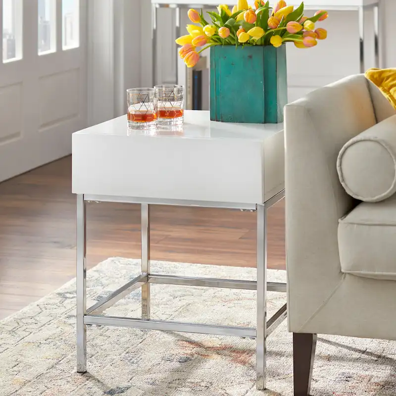 White Metal High-Gloss End Table