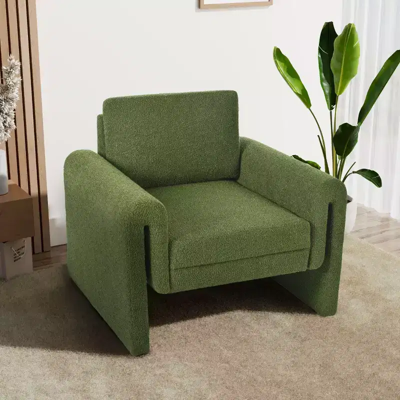 Okak Accent Chairs for Bedroom, Modern Boucle Upholstered Accent Chair, Sturdy Support and Luxurious Comfort, Green