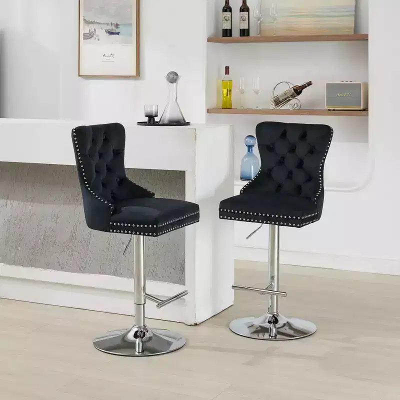 Okak Swivel Bar Stools Set of 2, Adjustable 25-33 Inch Velvet Barstools with Tufted Diamond Pleating&Spring Seat, for Home Pub, Kitchen Island