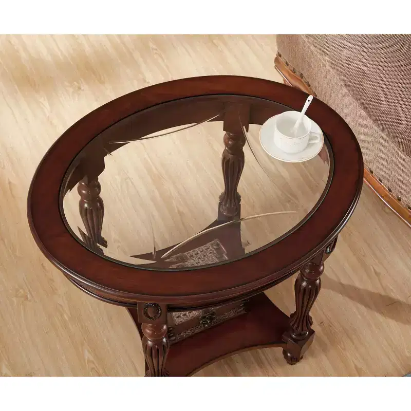 EHMKNP Oval Classic Solid Wood End Table with Glass Top