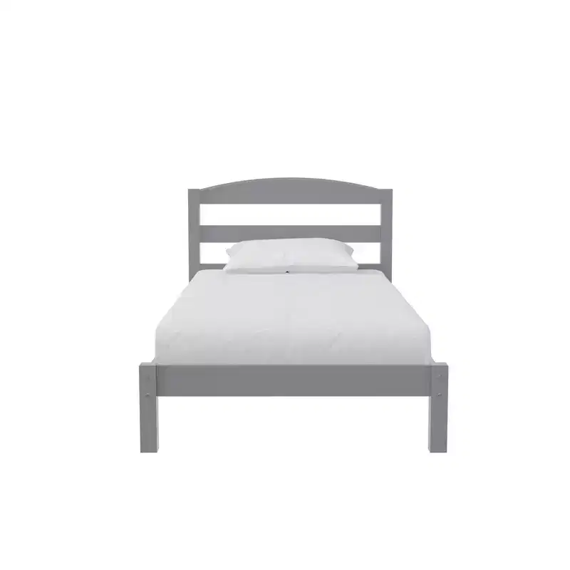 Wooden Platform Bed with Headboard, Twin, Gray