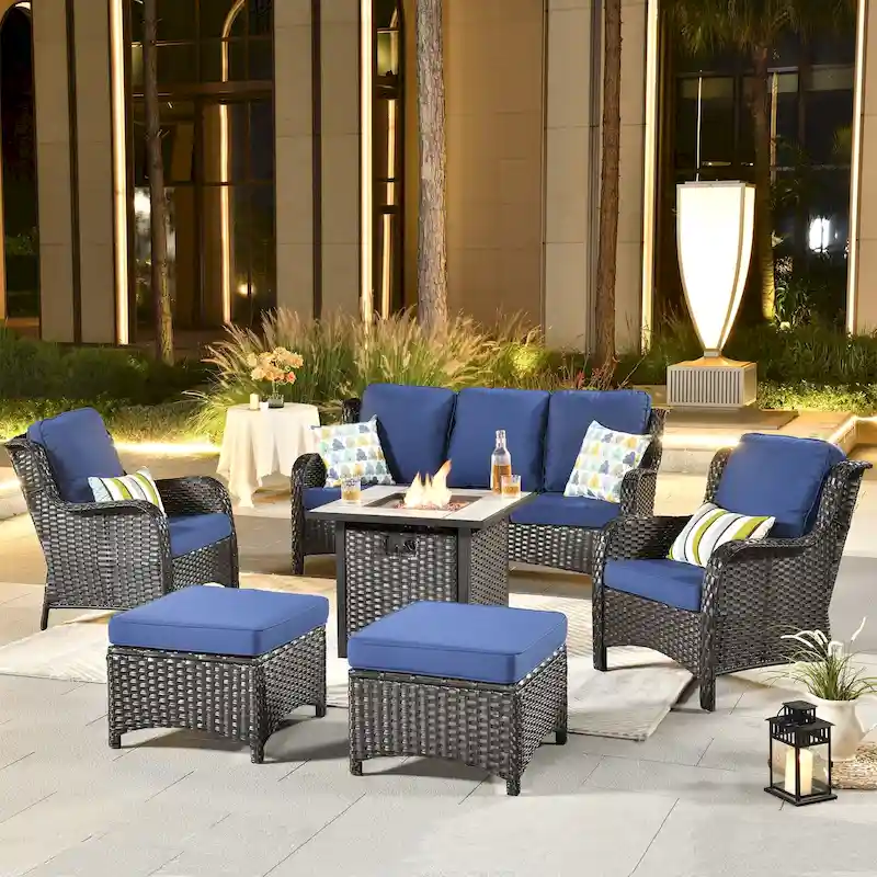 OVIOS 6-piece Patio Wicker Furniture Set With 30 Fire Table