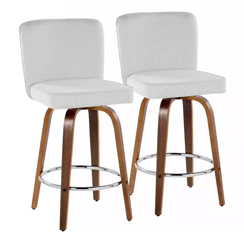 LumiSource Set of 2 Henry Counter Height Barstools Walnut Wood/White Fabric