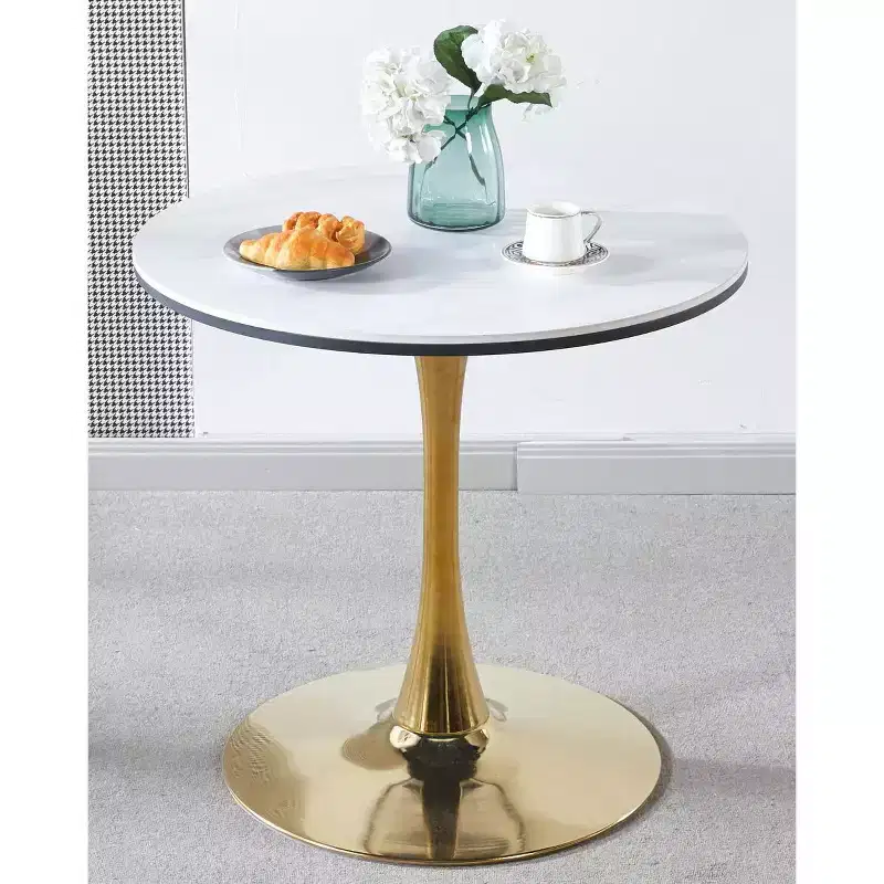 31.5-inch Tulip Table Mid-Century Dining Table with Round MDF Table Top and Metal Legs, for 2-4 People