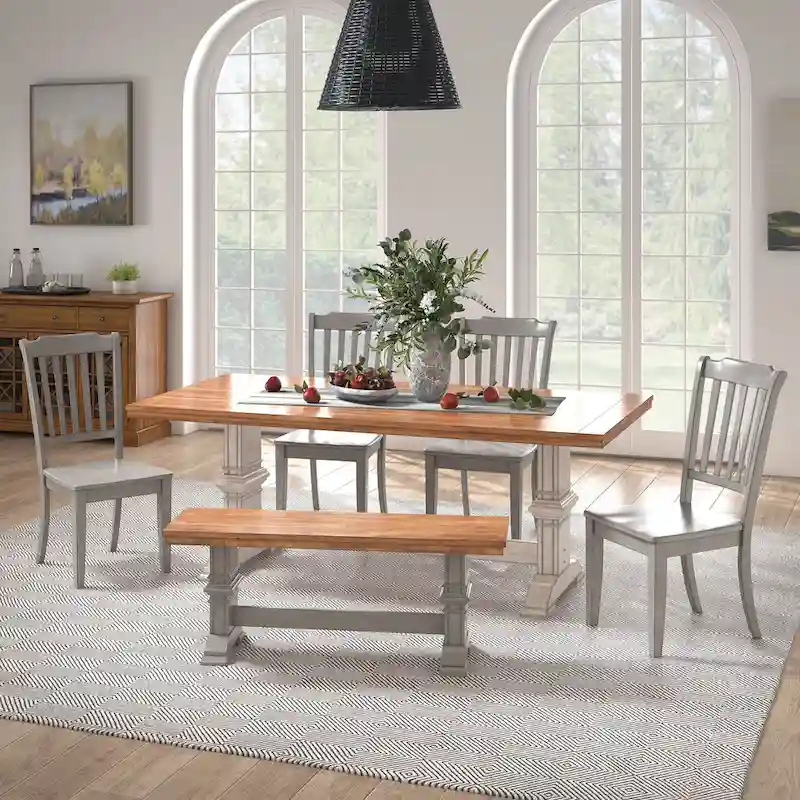 Ronda 78 Rectangular Solid Wood Top Dining Set with Spindle Back Chairs