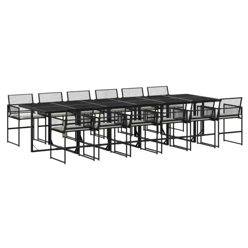 vidaXL Patio Dining Set with Cushions Outdoor Table and Chair Black Poly Rattan