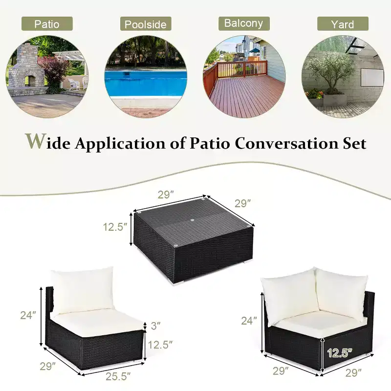 Costway 7PCS Patio Rattan Sofa Set Sectional Conversation Furniture Set Garden Beige/Navy/Gray