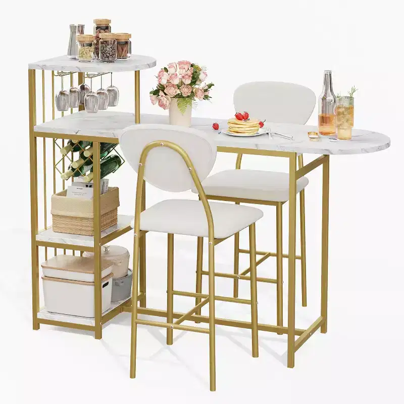 2-Person Dining Table Set with Storage Shelf and Wine Rack, Suitable for Living Room or Bedroom