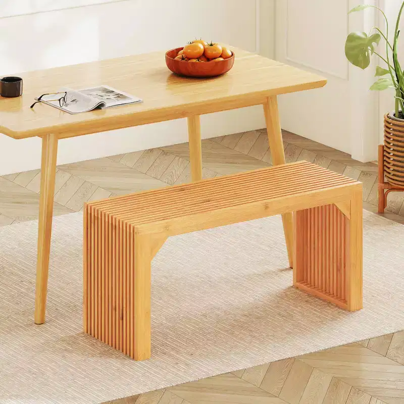 Costway 1/2 PCS Bamboo Dining Bench 36 Long Entryway Bench Indoor Outdoor Solid Wood Bench