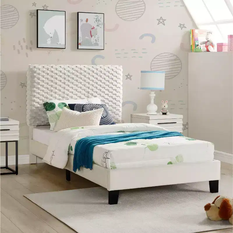 3D Upholstered Bed in White