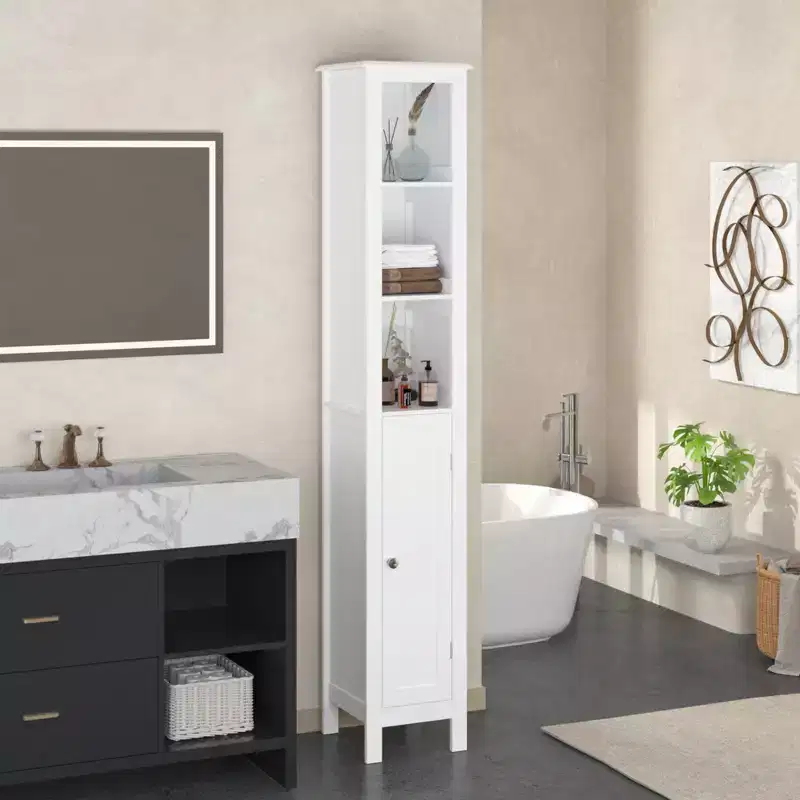 66.92 Tall Bathroom Storage Cabinet with Adjustable Shelves,Slim 1 Doors Freestanding Cabinet with Anti-Tip, Open compartments, for Home Small Spaces