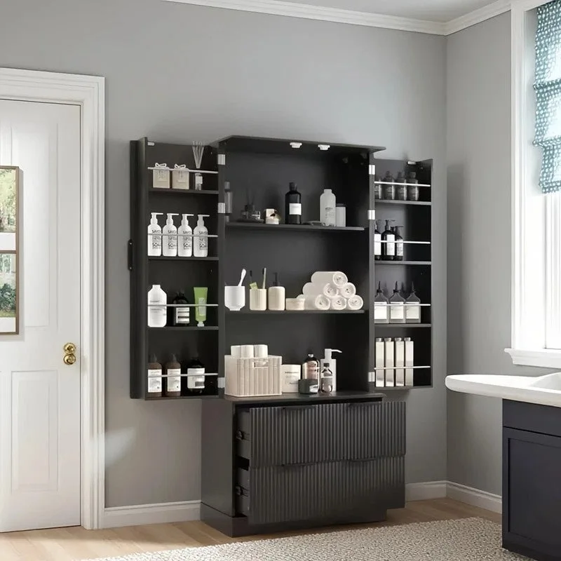 Bathroom Storage Cabinet with 2 Drawers, 8-Door Rack and 3 Shelves