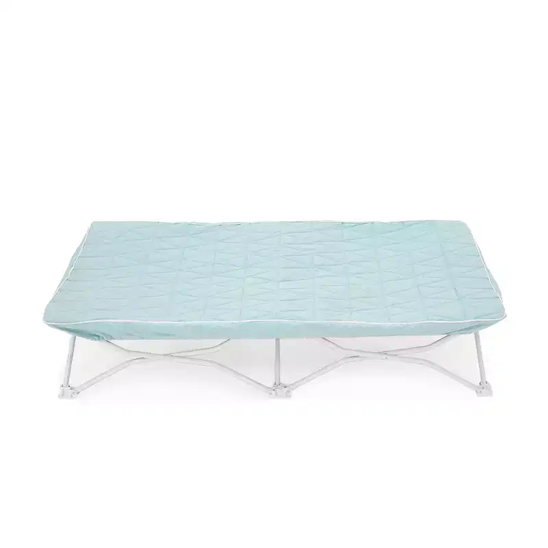 Portable Toddler Cot with Quilted Waterproof Sheet, Metal Frame, Light Green, Ages 2-5