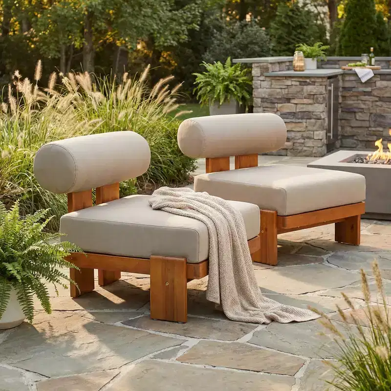 Christopher Knight Home Kavya Modern Acacia Upholstered Patio Club Chairs (Set of 2)