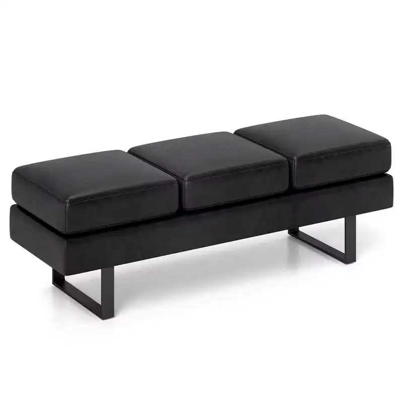 Costway Waiting Room Bench Seating with Metal Frame Leg Upholstered Reception Bench Black/Gray