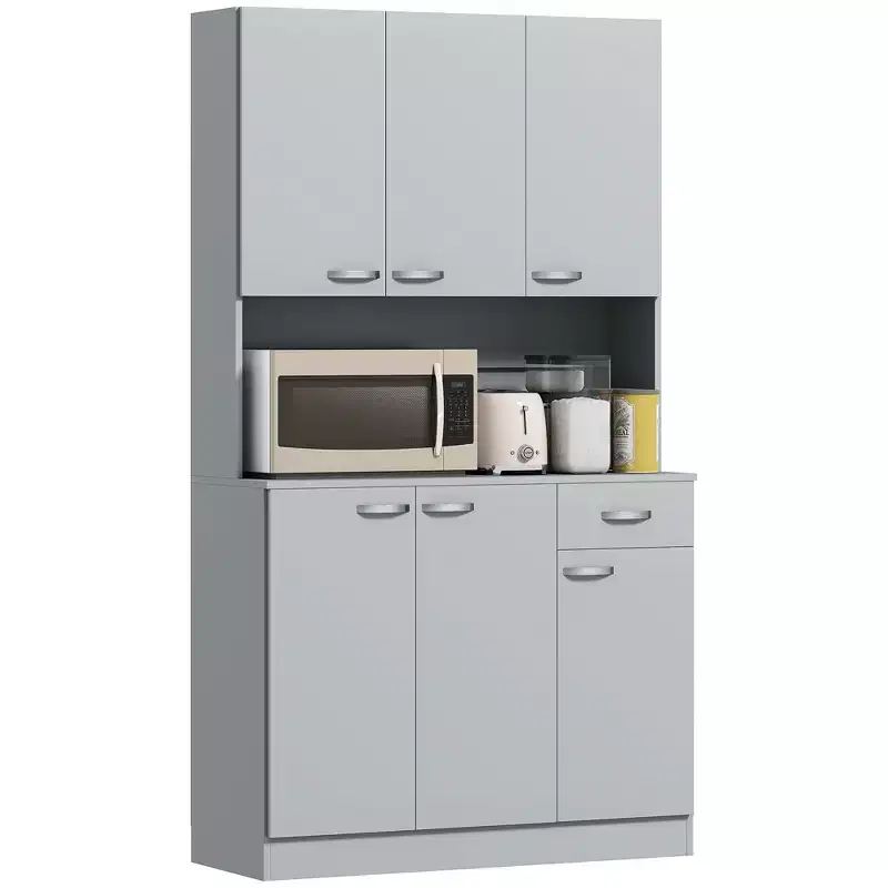 71 Freestanding Buffet With Hutch, Kitchen Pantry, Cupboard With 6 Doors, 3 Adjustable Shelves, And 1 Drawer