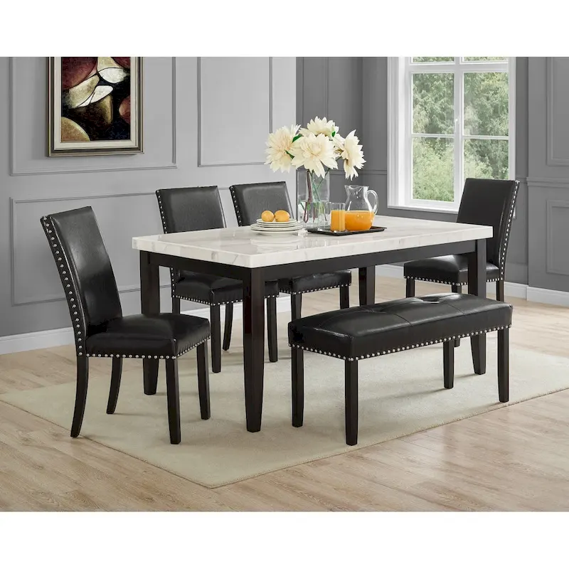 Steve Silver Winlock White Marble Dining Table
