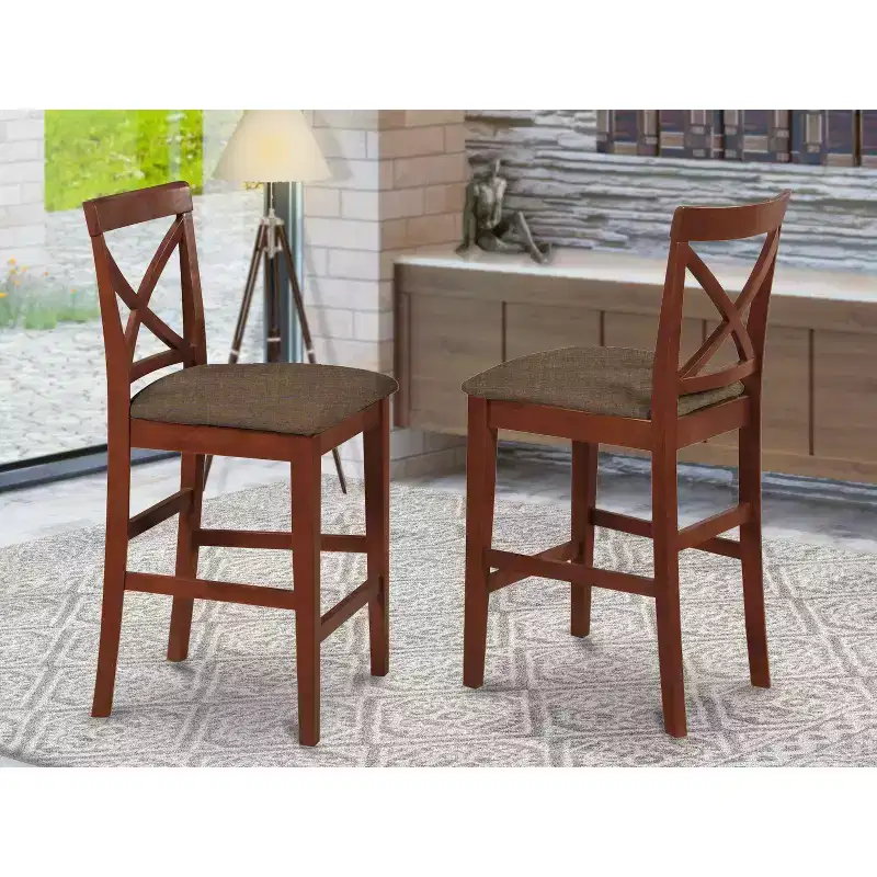 HomeStock Pub Counter Stool-Linen Fabric Bar Height Dining Chair