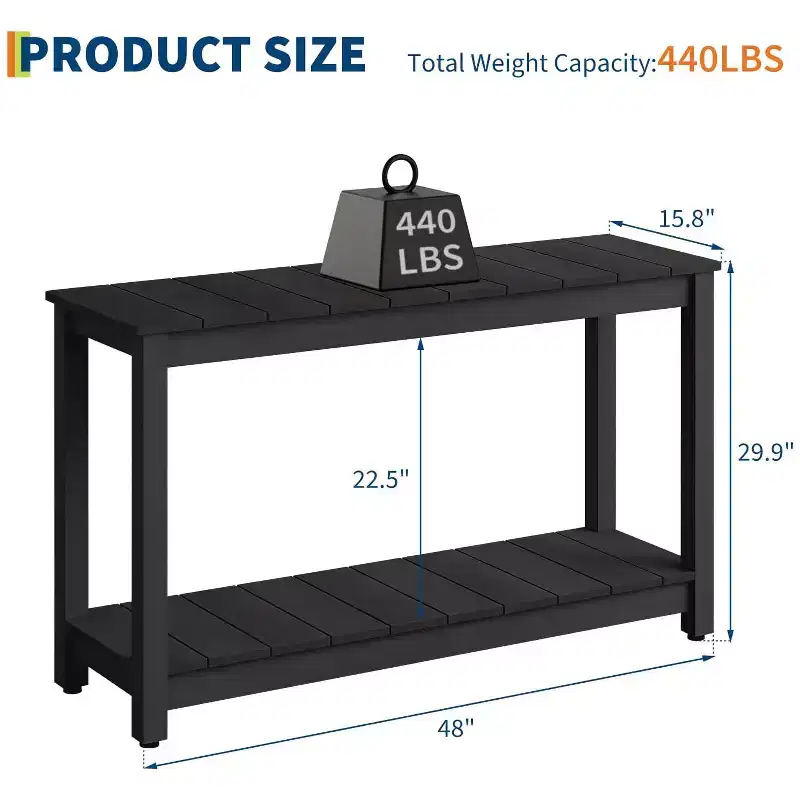 48 Inch 2-Shelf Console Table, Adjustable Foot Pad, Wooden Bar Storage Organizer, for Patio, Porch, Backyard, Garden
