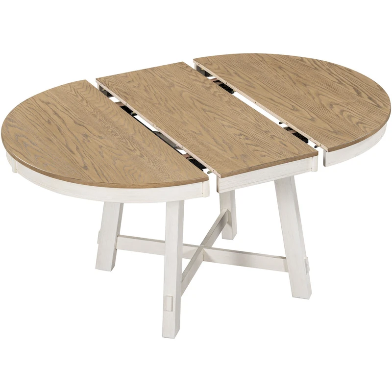 5-Piece Wooden Dining Table Set with Extendable Round Table & 4 Chairs
