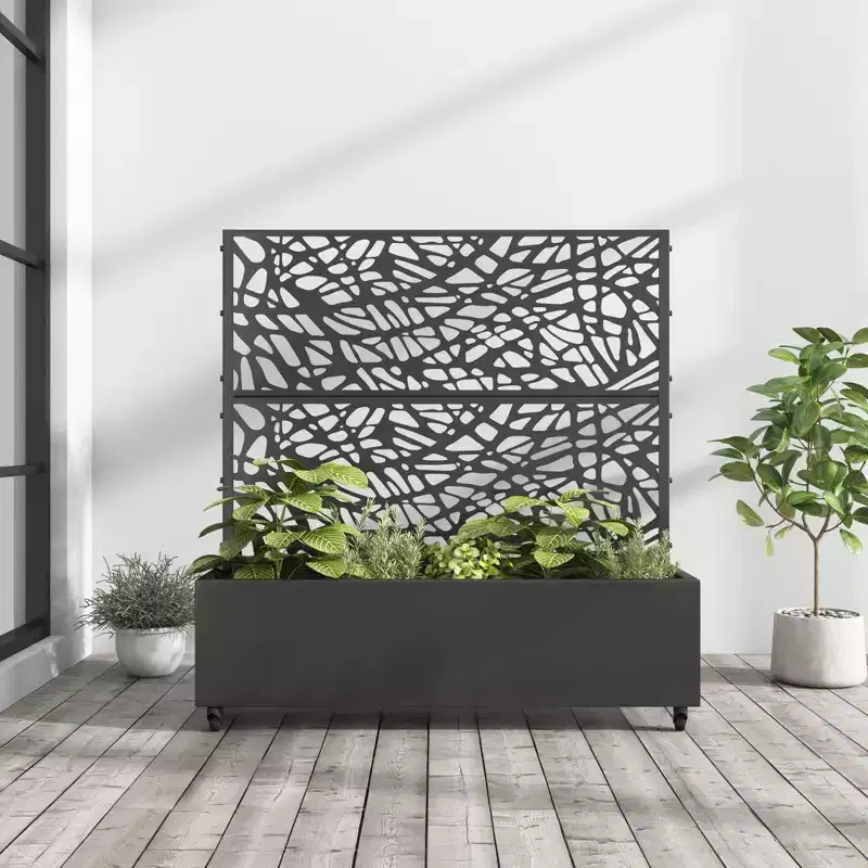 MAYEERTY Planter Box with Trellis Iron Black Net 01 Style 72x47x16in 3-Piece Set