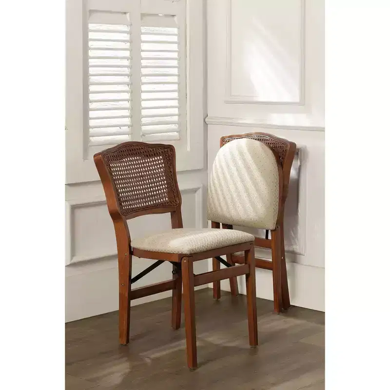 Stakmore Set of 2 French Cane Folding Chair Cherry Solid Hardwood, Padded, Fully Assembled