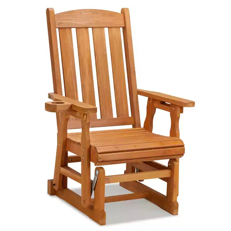 Karl Home | 32 in. Solid Wood Patio Glider Chair with Cup Holder
