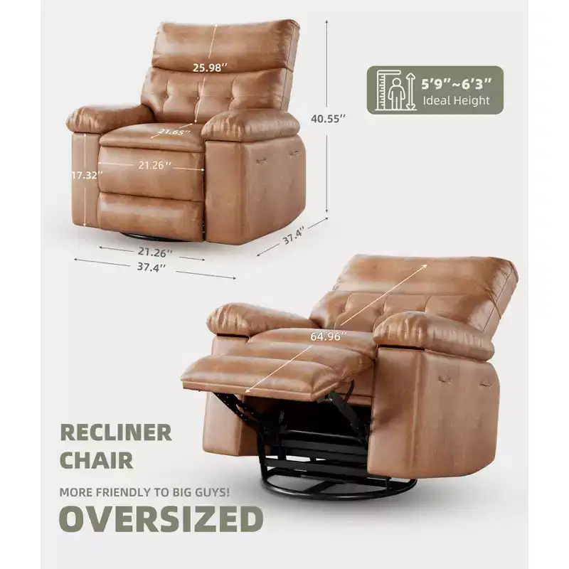 Acekool Oversized Swivel Rocking Recliner Chair with Heat & Massage, Faux PU Leather, 360 Base for Living Room or Nursery