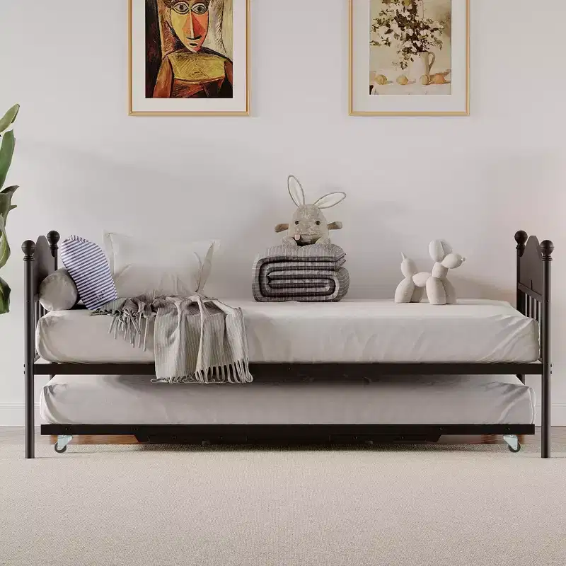 GustoWave Twin Metal Daybed with Foldable Trundle, Space Saving Daybed