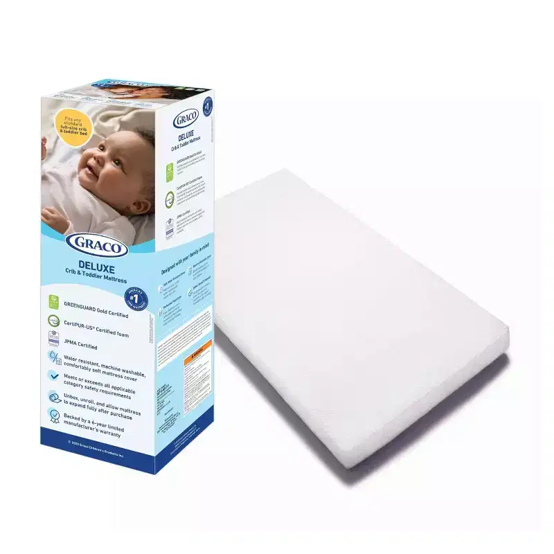 Graco Deluxe Foam Crib and Toddler Mattress: Firm, Removable Waterproof Cover, 5'' Thickness, 7 lbs