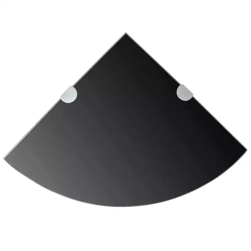 Corner Shelf Set of 2 Black Tempered safety glass 9.8x9.8 in