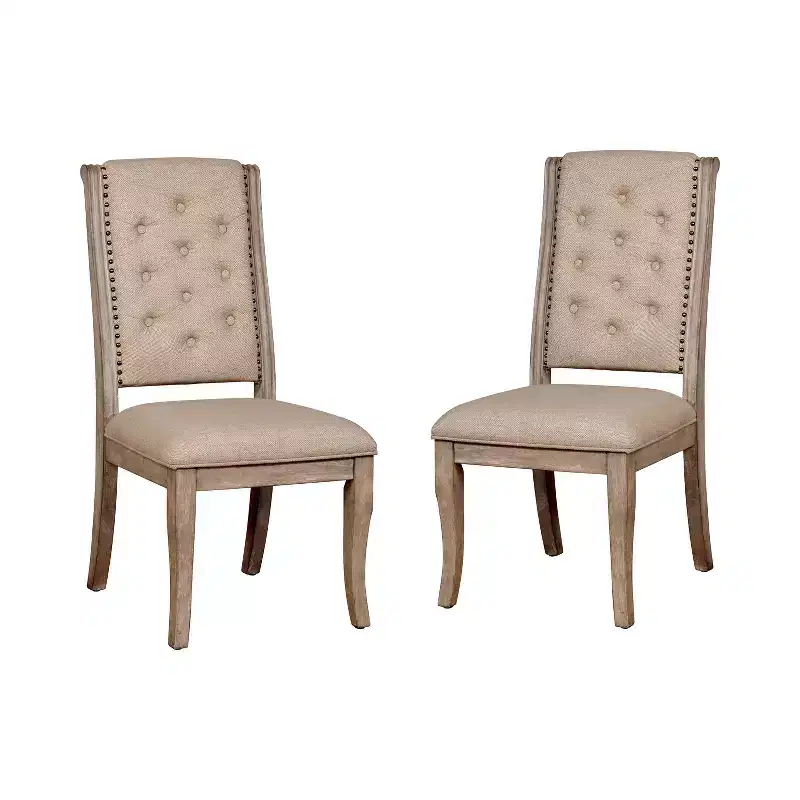 Wood Dining Side Chair Natural - Upholstered, Nailhead Trim, High Back