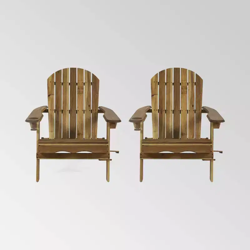2pk Bellwood Outdoor Acacia Wood Folding Adirondack Chairs Natural - Christopher Knight Home: Weather-Resistant with Cup Holders