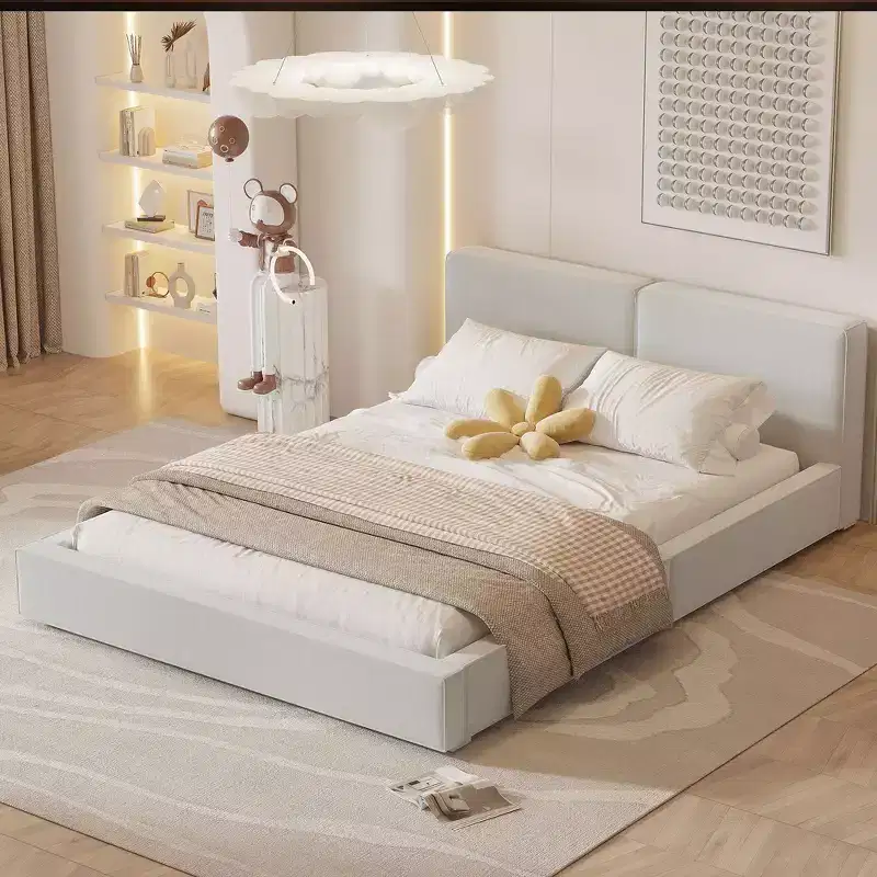Whisen Queen Size Velvet Platform Bed with Upholstered Grounded Bed with Solid Frame, Easy Assembly
