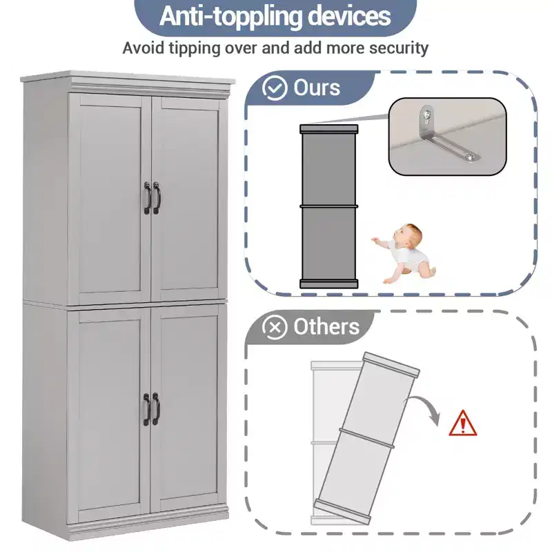 70 Tall Kitchen Pantry Cabinet w/ Doors and Adjustable Shelves, Freestanding Cupboard, Tall Storage Cabinet for Bathroom