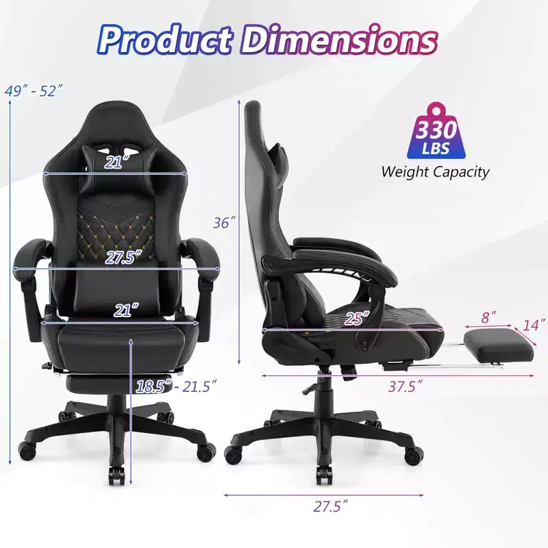 Costway Gaming Chair with Footrest Ergonomic Video Game Computer Chair with Headrest