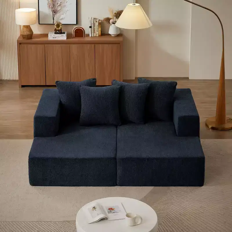 Chenille Sectional Sofa Set with Plush Seating and Fixed Cushions for Versatile Use in Living Room, Bedroom, and Office