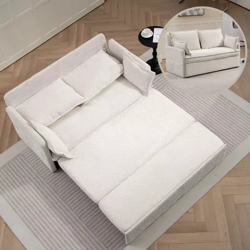 Comfy Corduroy Sofa Bed with Side Storage, Convertible Sleeper Couch Futon with USB/C-TYPE Charging Ports for Living Room