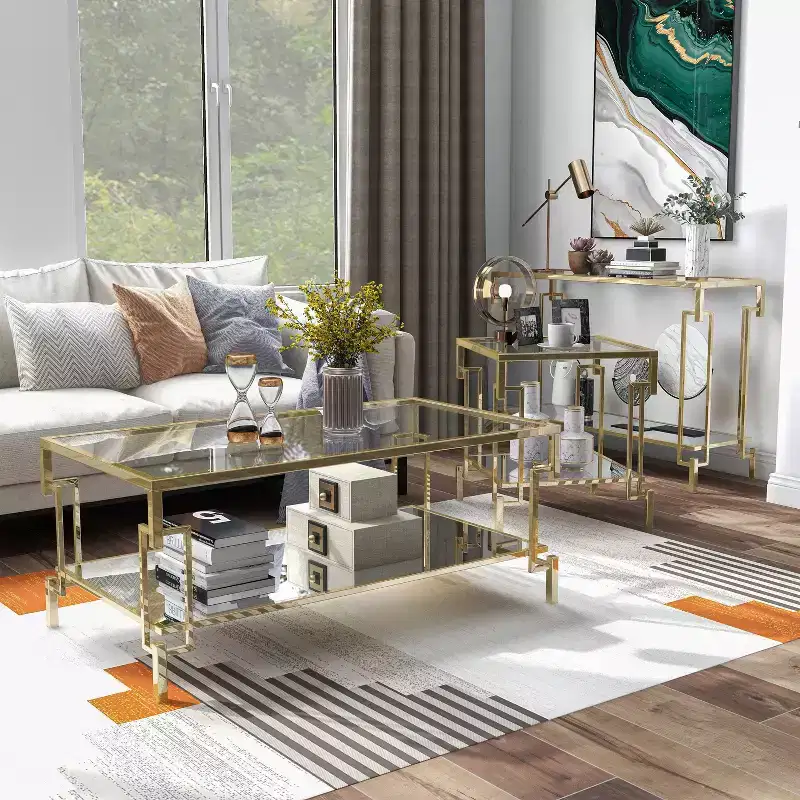 3pc Costa Mesa Contemporary Coffee Table Set Champagne - miBasics