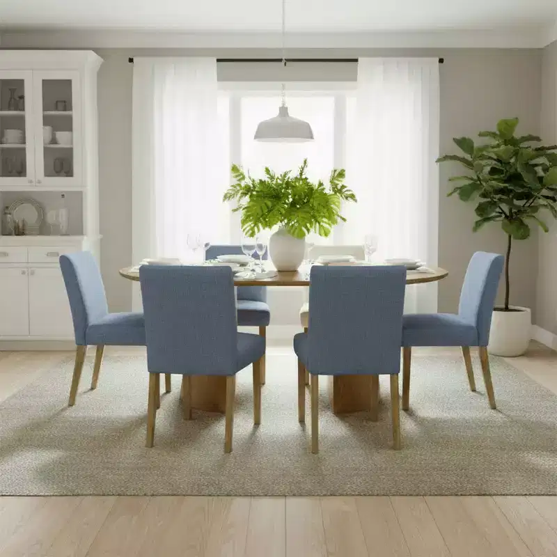 47-83 Extendable Dining Table Set for 6, Natural Wood-Tone Table and 6 Linen Armless Chairs with Solid Wood Legs for Dining Room-Panipeachy