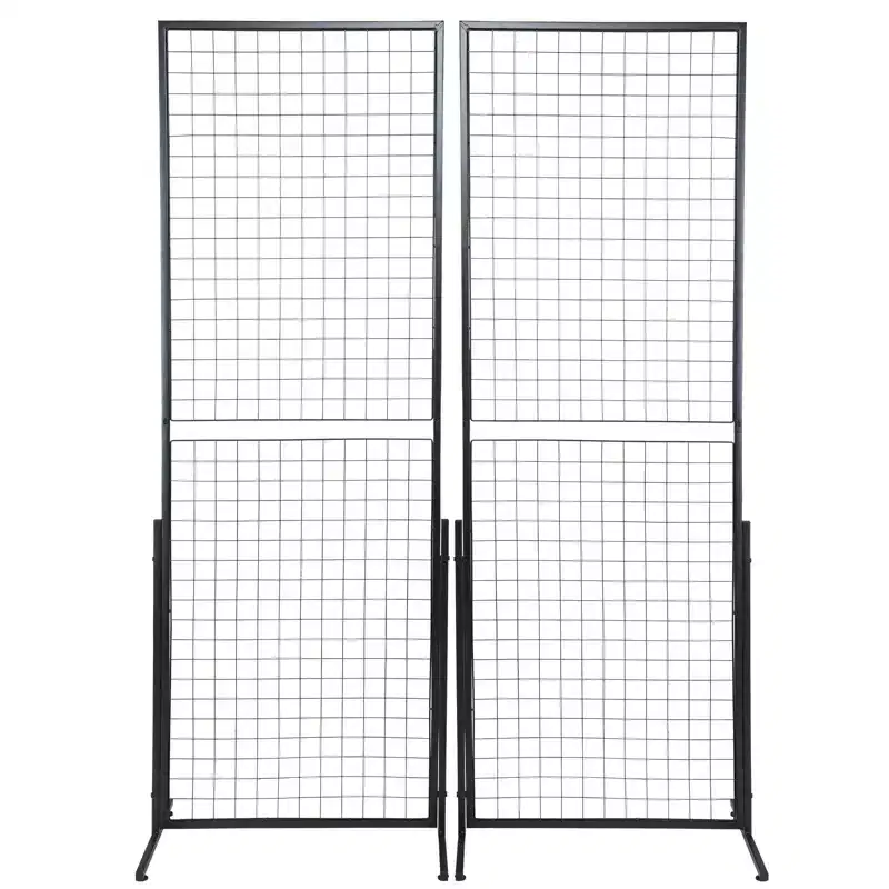 2' x 5.6' Grid Wall Panels Tower, 2 Packs Wire Gridwall Display Racks with T-Base Floorstanding, Double Side Gridwall Panels