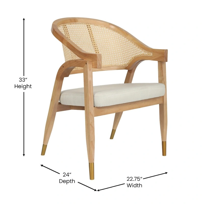 Cane Rattan Woven Back Dining Chair with Upholstered Seat