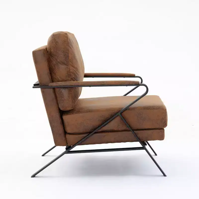 Okak Mid-Century Accent Chair with Iron Frame, Upholstered Reading Chair with Thicker Cushion, Arm Chair for Living Room, Bedroom, Brown