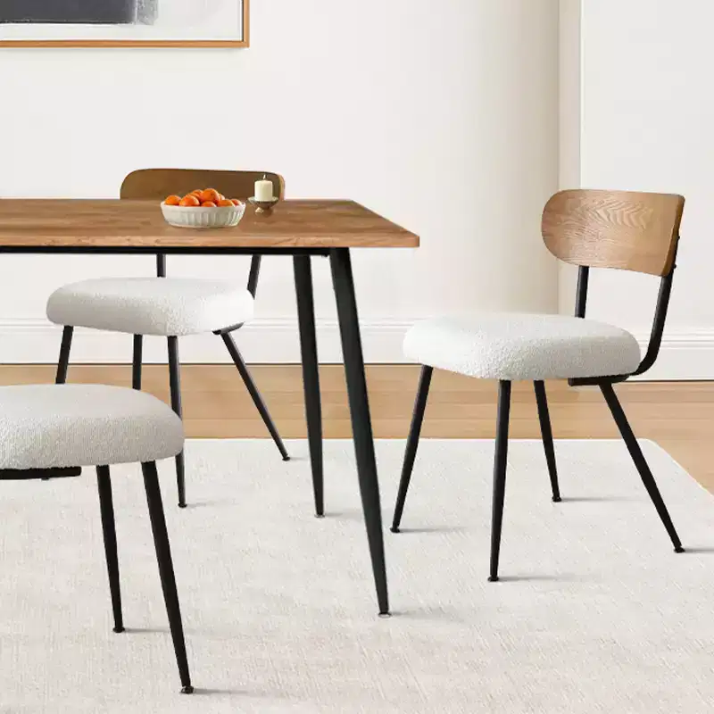 5-Piece Dining Table Set with Boucle Upholstered Chairs, 47 Compact Wood-Look Table and 4 Comfy Modern Dining Chairs - Panipeachy