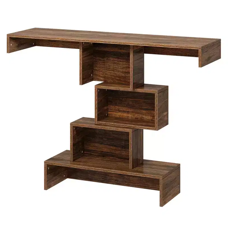 Tribesings 42.5-inch Farmhouse Console Table, Narrow Sofa Table with Storage Cubbies for Living Room Hallway, Rustic Brown