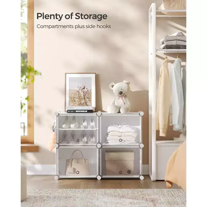 4-Tier Adjustable Shoe Rack Organizer, Space-Saving Storage Cabinet Holds 16 Pairs, White